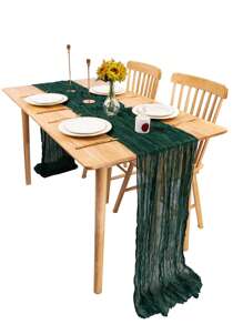 Fashionable And Simple Wrinkled Table Runner In Dark Green
