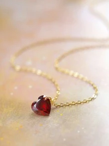時尚S925銀14K金色心形紅寶石吊墜項鍊,首飾類適合女士 - 紅色 - 查看 6