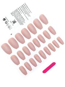 24 Piezas/set Uñas Postizas De Color Carne Mate Con Estilo De Ballet, Longitud Mediana Larga - Caqui - Ver 2