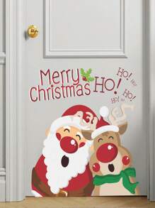 1張聖誕老人和馴鹿玻璃裝飾牆貼紙 - 彩色 - 查看 1