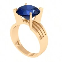 Anel Solitário Prata 925 Dourada 18k - Safira Grande - Azul Royal - Visão 3