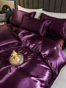 1 Vỏ chăn trơn làm bằng vải satin với kiểu dáng đơn giản và họa tiết giả lụa, thích hợp cho giường đôi Eu King Size trong phòng ngủ - pha lê màu tím - Xem 10