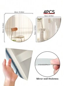 4pcs Silver Mirror Wall Stickers - Silver - View 3