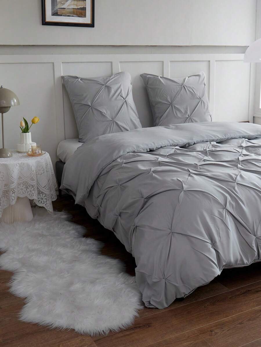 Multiple pinch pleats duvet cover set - Màu Xám nhạt - Xem 1