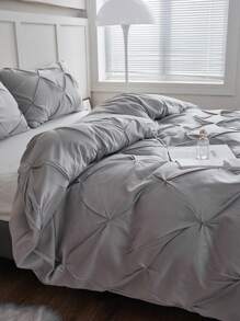 Multiple pinch pleats duvet cover set - Màu Xám nhạt - Xem 4
