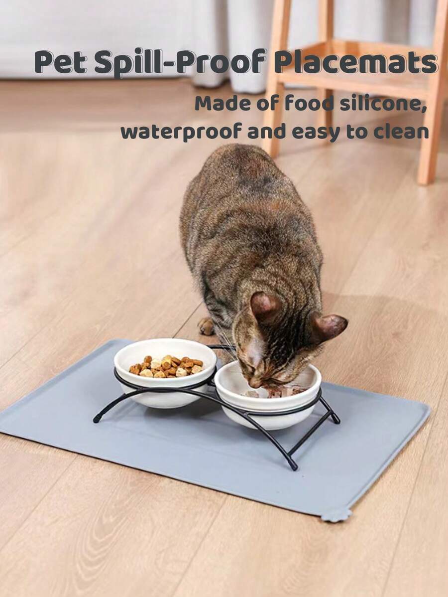 貓食墊,狗食物和水食墊,狗碗墊,寵物食物墊,地板防水狗食墊,貓食墊,狗用水碗墊,地面防水寵物墊,貓餵食墊,寵物碗墊,矽膠狗食墊,橡膠狗碗墊 - 灰色 - 查看 1