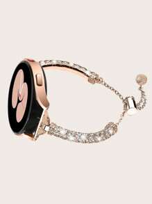 Rhinestone Decor Bracelet Design Watchband Tương thích với Samsung - Hoa hồng vàng - Xem 1