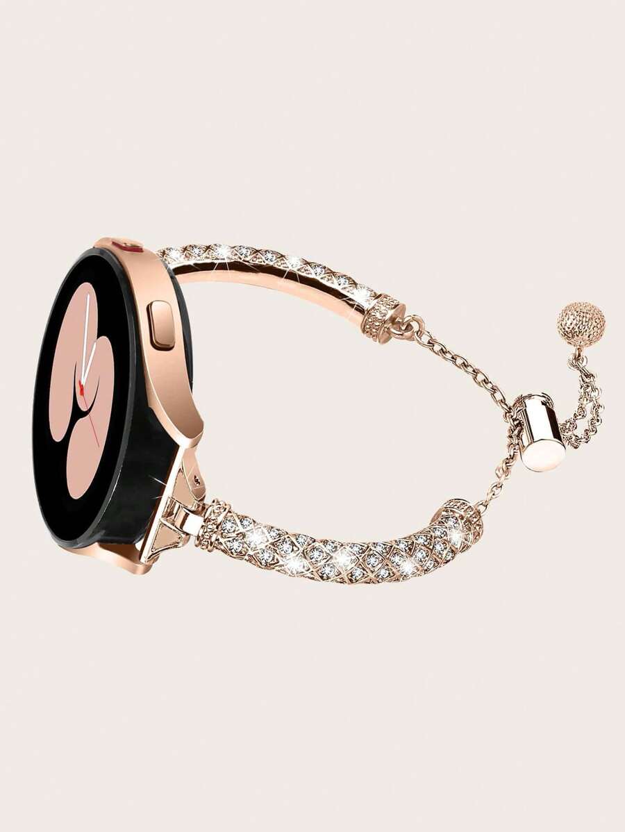 Rhinestone Decor Bracelet Design Watchband Tương thích với Samsung - Hoa hồng vàng - Xem 1