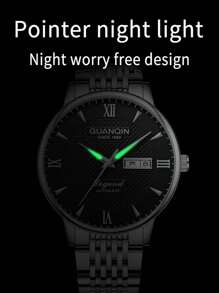 Guanqin Gj16247 男士金色不銹鋼機械手錶,帶礦物玻璃鏡面、日曆、夜光指針。適合日常佩戴和裝飾。 - 金色 - 查看 5