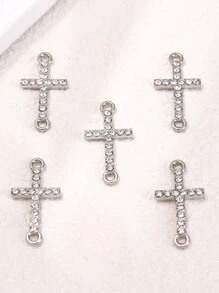 5 chiếc vòng tay thời trang đơn giản hình chữ thập đính kim cương đôi dành cho nữ, phụ kiện cơ bản, vòng cổ kết nối tự làm - Bạc xỉn màu - Xem 1