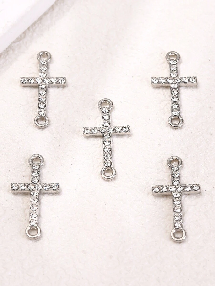 5 chiếc vòng tay thời trang đơn giản hình chữ thập đính kim cương đôi dành cho nữ, phụ kiện cơ bản, vòng cổ kết nối tự làm - Bạc xỉn màu - Xem 1