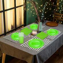 60pcs Disposable Party Tableware Set Including Paper Plates, Cups, And Napkins , For Halloween Or Christmas Party - Green - View 1