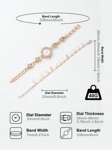 Fashionable Gold-color Stainless Steel Chain Quartz Watch - Gold - View 5