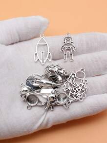 16pcs Antique Silver Color Astronaut Spaceman Rocket Alien Cosmic Planet Charms Collection For Diy Jewelry Making, 16 Styles, 1 Of Each