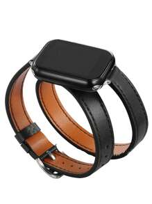 1pc Apple Watch Band,Women'S Elegant And Fashionable Black Doubleloop Leather Strap, Compatible With Apple Watch Size 38/40/41/42/44/45/49mm Ultra2/Se/9/ 8/7/6/5/4/3/2/1 Series,Apple Watch Strap.