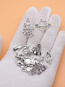 16pcs Antique Silver Color Astronaut Spaceman Rocket Alien Cosmic Planet Charms Collection For Diy Jewelry Making, 16 Styles, 1 Of Each