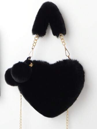 Furry Purse For Girls Heart Shaped Fluffy Handbag For Women Soft Small Shoulder Bag Clutch Purse With Metal Chain Strap, Perfect Best Funny Novelty & Gag Gifts, New Autumn And Winter Women Bag, Best Fall Purse, Perfect Valentine's Day Gift For Her, Best Valentine's Gift Choice Ever Valentines, Heart Purse, Perfectly Match With Valentine Day Dress, Perfectly Matching With Fall Outfits Women, New Arrival Fur Bag For Women
