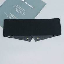 1 件女式朋克風格寬腰帶,帶天鵝絨面料、經典按扣、金屬飾釘和鏈條裝飾 - 黑色 - 查看 6