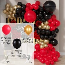 95 unidades de globos en negro, rojo, dorado y látex, y guirnalda de flores para decoración de fiesta de cumpleaños, graduación, Navidad, baby shower, obsequios, etc., Navidad