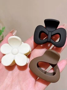 3入組女性蝴蝶形小塑料髮夾,白色,黑色和咖啡色,時尚百搭,適用於日常佩戴和沐浴,配飾佳品