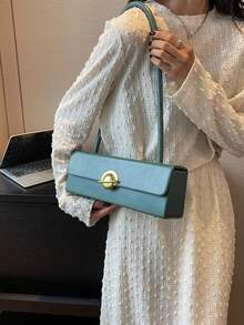 1pc Plain Rectangular Women's Shoulder Bag - Green - View 3