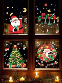 1 bộ/39 miếng dán tĩnh điện bao gồm cây, bông tuyết, ông già Noel để trang trí cửa sổ, không cần dụng cụ, nhãn dán, đề can dán tường, đề can vinyl để trang trí nhà cửa, vật dụng trang trí mùa xuân làm mới ngôi nhà của bạn, nhãn dán trang trí Rama - Nhiều màu - Xem 1