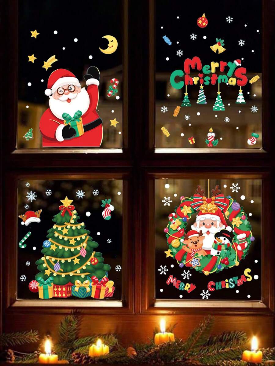 1 bộ/39 miếng dán tĩnh điện bao gồm cây, bông tuyết, ông già Noel để trang trí cửa sổ, không cần dụng cụ, nhãn dán, đề can dán tường, đề can vinyl để trang trí nhà cửa, vật dụng trang trí mùa xuân làm mới ngôi nhà của bạn, nhãn dán trang trí Rama - Nhiều màu - Xem 1