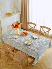 1片秋冬山脈圖案蕾絲灰白色桌布,配流蘇和塵布,適用於農舍家庭餐桌,節日晚餐,派對,宴會,婚禮裝飾,長方形桌巾 - 灰色 - 查看 8
