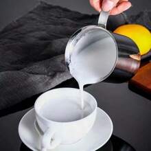 不銹鋼雙層濾網手動打奶泡機,cappuccino拿鐵咖啡杯拉花壺 - 銀色 - 查看 4