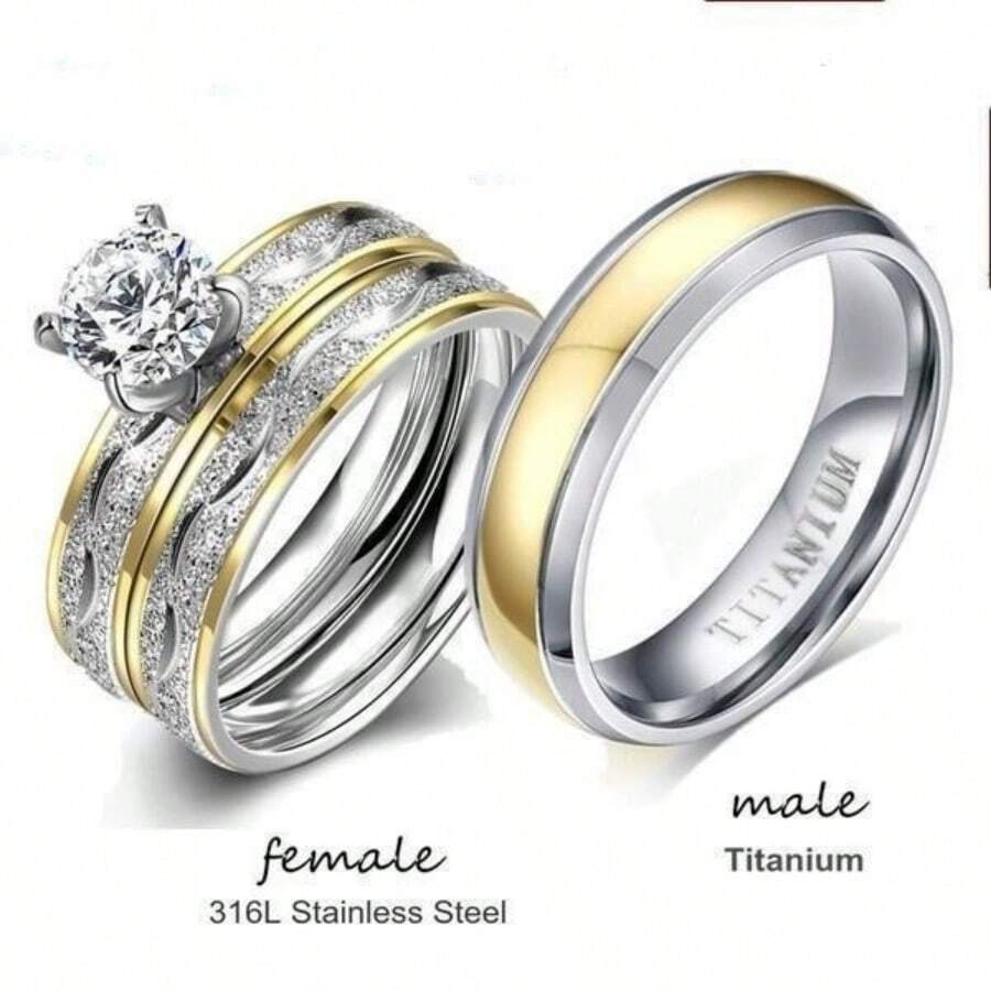1pc Fashionable Jewelry His And Hers Wedding Ring Set For Women (2pcs, Including Titanium Steel Wedding Ring And Men's Titanium Wedding Ring) - 女士 戒指 - View 1