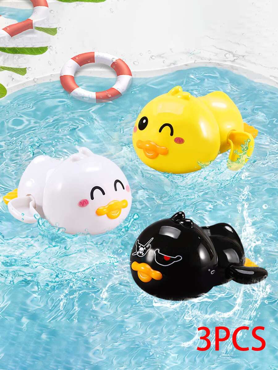 3 件裝不同風格卡通鴨形沐浴時間和泳池時間有趣的發條兒童水上玩具