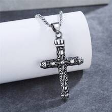 1 chiếc vòng cổ nam bằng thép không gỉ hình vương miện thánh giá hip hop - dây chuyền hộp 60cm - Xem 3