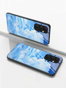 1pc Blue Sky White Clouds A54 Tempered Glass Cover Compatible With Xiaomi/Compatible With Huawei/Compatible With Samsung Models - Blue and White - View 2