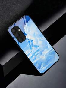 1pc Blue Sky White Clouds A54 Tempered Glass Cover Compatible With Xiaomi/Compatible With Huawei/Compatible With Samsung Models - Blue and White - View 4