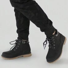 Kids Classic Zipper Lace Up Waterproof Wedding Party Prom Comfort Work Boot Fall Winter Boys Shoes Birthday Halloween Christmas Gifts - màu đen - Xem 3