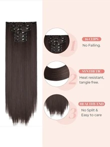 Clip in Hair Extensions, Hair Extensions Thick Long Lace Weft Lightweight Synthetic Hairpieces for Women Dark Brown - Rust Brown - View 6