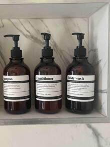 3pcs 500ml Lotion Dispenser With 8pcs Label Sticker, PET Lotion Bottle For Bathroom - Brown - View 2