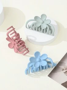 3pcs Large Flower Shape Hair Claw Clip, Matte Solid Color Hair Clip - Multicolor - View 4