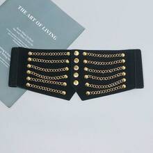 1 件女式朋克風格寬腰帶,帶天鵝絨面料、經典按扣、金屬飾釘和鏈條裝飾 - 黑色 - 查看 3