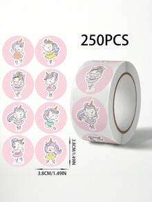 1roll Of 250pcs 3.8cm Cartoon Dancing Unicorn Stickers - Multicolor - View 5