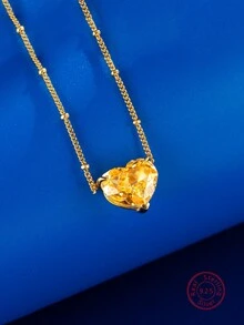 1入組優雅&豪華925 銀心形項鍊,完美適用於女性日常穿著,結婚紀念日首飾類禮品