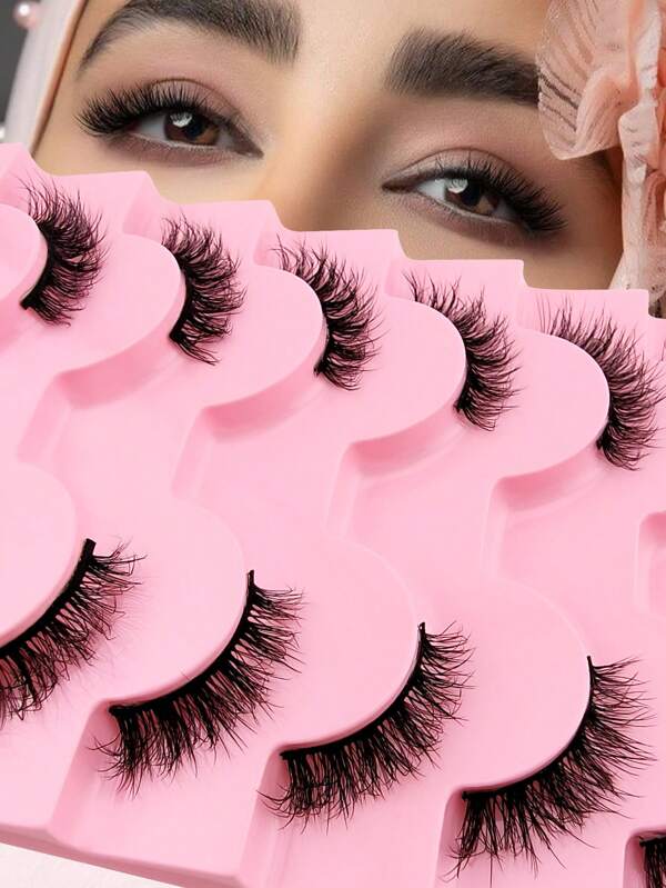 7 أزواج من رموش نصفية بطول 12 ملم بشكل عين القطة ذات الذيل المطول، رموش مستعارة من الفرو الصناعي، شرائط رموش مستعارة