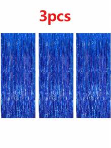 3 tấm rèm tua rua kim loại màu xanh lam dùng cho Studio chụp ảnh, sinh nhật, đám cưới, đính hôn, tiệc cô dâu, đêm dành cho con gái, lễ hội, lễ kỷ niệm, trang trí tiệc, Giáng sinh - Màu xanh lam - Xem 1