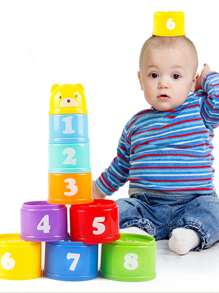 9入組優格杯啟蒙玩具，包括: 有趣的拼圖、手眼協調和數字、字母和顏色的認知學習。隨機組裝部件、圖案、顏色、尺寸和包裝。學校、學生、文具、學用品 - 彩色 - 查看 4