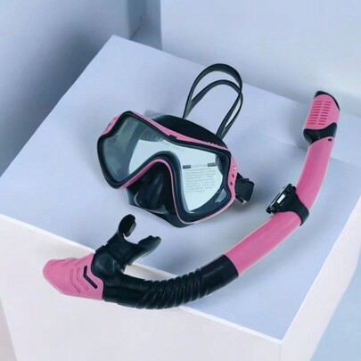 1 Set Adult Snorkeling Equipment, Full Face Snorkel Mask With Breathing Tube, Tempered Glass Diving Mask For Scuba Diving And Swimming, Beach Essentials, Beach Accessories, Pool Float