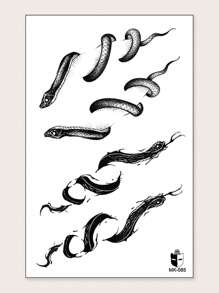 1 Pieza Tatuaje Temporal Negro Con Diseño De Serpiente Abstracta Para Hombro, Cuello, Clavícula Y Cuerpo - Negro - Ver 2
