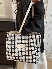 大容量拼色時尚托特包 - 白色 - 查看 3