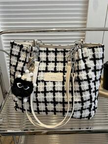 大容量拼色時尚托特包 - 白色 - 查看 8