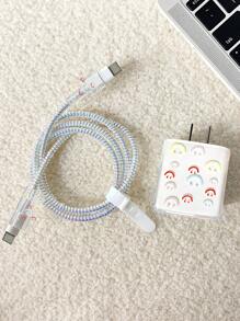 5入組表情圖案數據線保護頭和充電頭套套裝 - 白色 - 查看 3