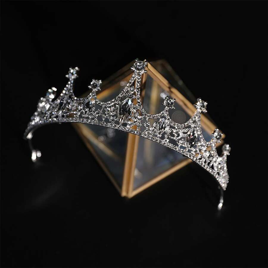 1入鑲有水晶的皇冠髮箍,巴洛克風格的頭帶,婚禮與拍照的髮飾頭飾等派對配件